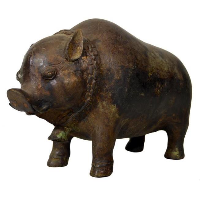 Bronze Pig Sculpture-1. Asian & Chinese Furniture, Art, Antiques, Vintage Home Décor for sale at FEA Home