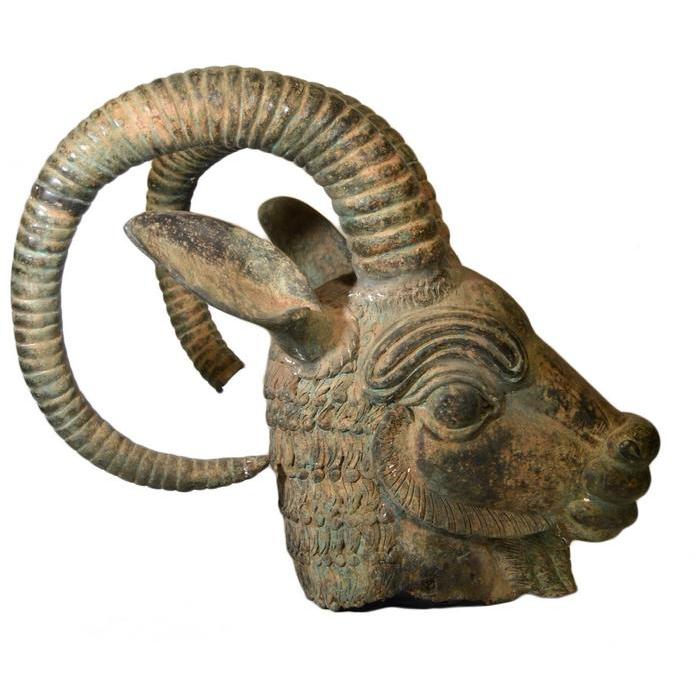 Bronze Rams Head-2. Asian & Chinese Furniture, Art, Antiques, Vintage Home Décor for sale at FEA Home