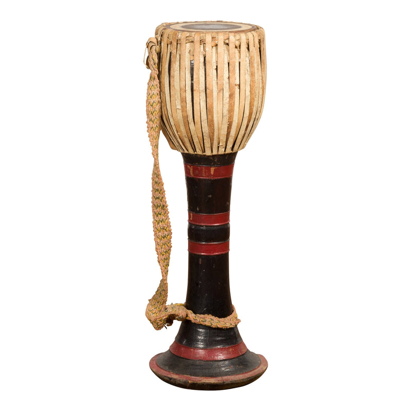 Burmese Late 19th Century Teak Ozi Goblet Shaped Drum with Black and Red Lacquer-YN7690-1. Asian & Chinese Furniture, Art, Antiques, Vintage Home Décor for sale at FEA Home