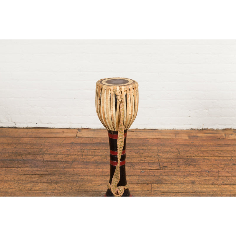 Burmese Late 19th Century Teak Ozi Goblet Shaped Drum with Black and Red Lacquer-YN7690-11. Asian & Chinese Furniture, Art, Antiques, Vintage Home Décor for sale at FEA Home