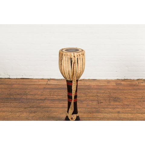 Burmese Late 19th Century Teak Ozi Goblet Shaped Drum with Black and Red Lacquer-YN7690-11. Asian & Chinese Furniture, Art, Antiques, Vintage Home Décor for sale at FEA Home