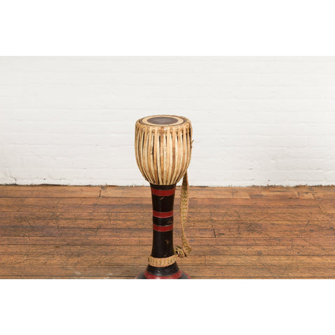 Burmese Late 19th Century Teak Ozi Goblet Shaped Drum with Black and Red Lacquer-YN7690-12. Asian & Chinese Furniture, Art, Antiques, Vintage Home Décor for sale at FEA Home