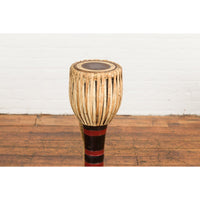 Burmese Late 19th Century Teak Ozi Goblet Shaped Drum with Black and Red Lacquer