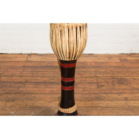 Burmese Late 19th Century Teak Ozi Goblet Shaped Drum with Black and Red Lacquer-YN7690-14. Asian & Chinese Furniture, Art, Antiques, Vintage Home Décor for sale at FEA Home