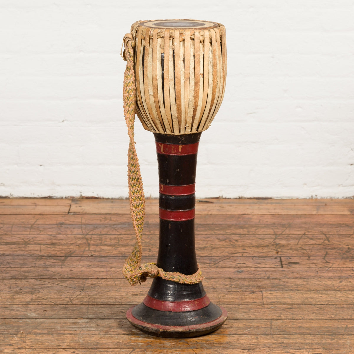 Burmese Late 19th Century Teak Ozi Goblet Shaped Drum with Black and Red Lacquer-2. Asian & Chinese Furniture, Art, Antiques, Vintage Home Décor for sale at FEA Home