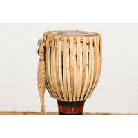 Burmese Late 19th Century Teak Ozi Goblet Shaped Drum with Black and Red Lacquer