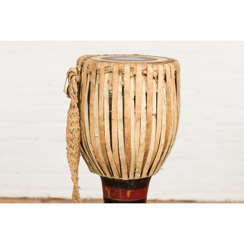 Burmese Late 19th Century Teak Ozi Goblet Shaped Drum with Black and Red Lacquer-YN7690-4. Asian & Chinese Furniture, Art, Antiques, Vintage Home Décor for sale at FEA Home