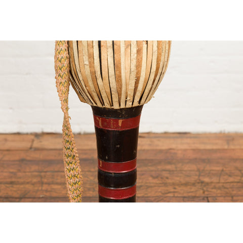 Burmese Late 19th Century Teak Ozi Goblet Shaped Drum with Black and Red Lacquer-YN7690-5. Asian & Chinese Furniture, Art, Antiques, Vintage Home Décor for sale at FEA Home
