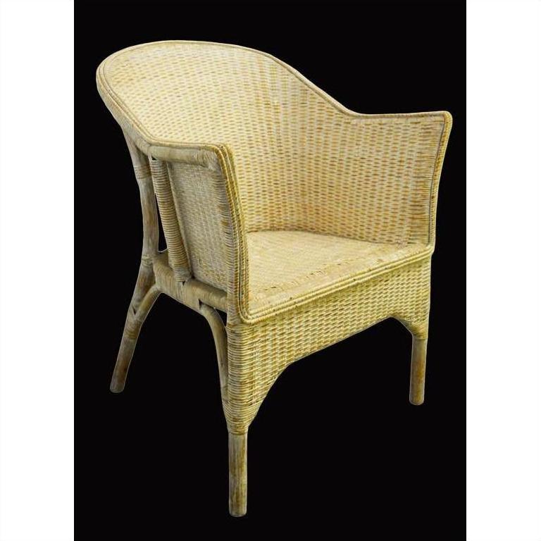 Light tan rattan chair with curved back and woven detail, close-up against a black background.