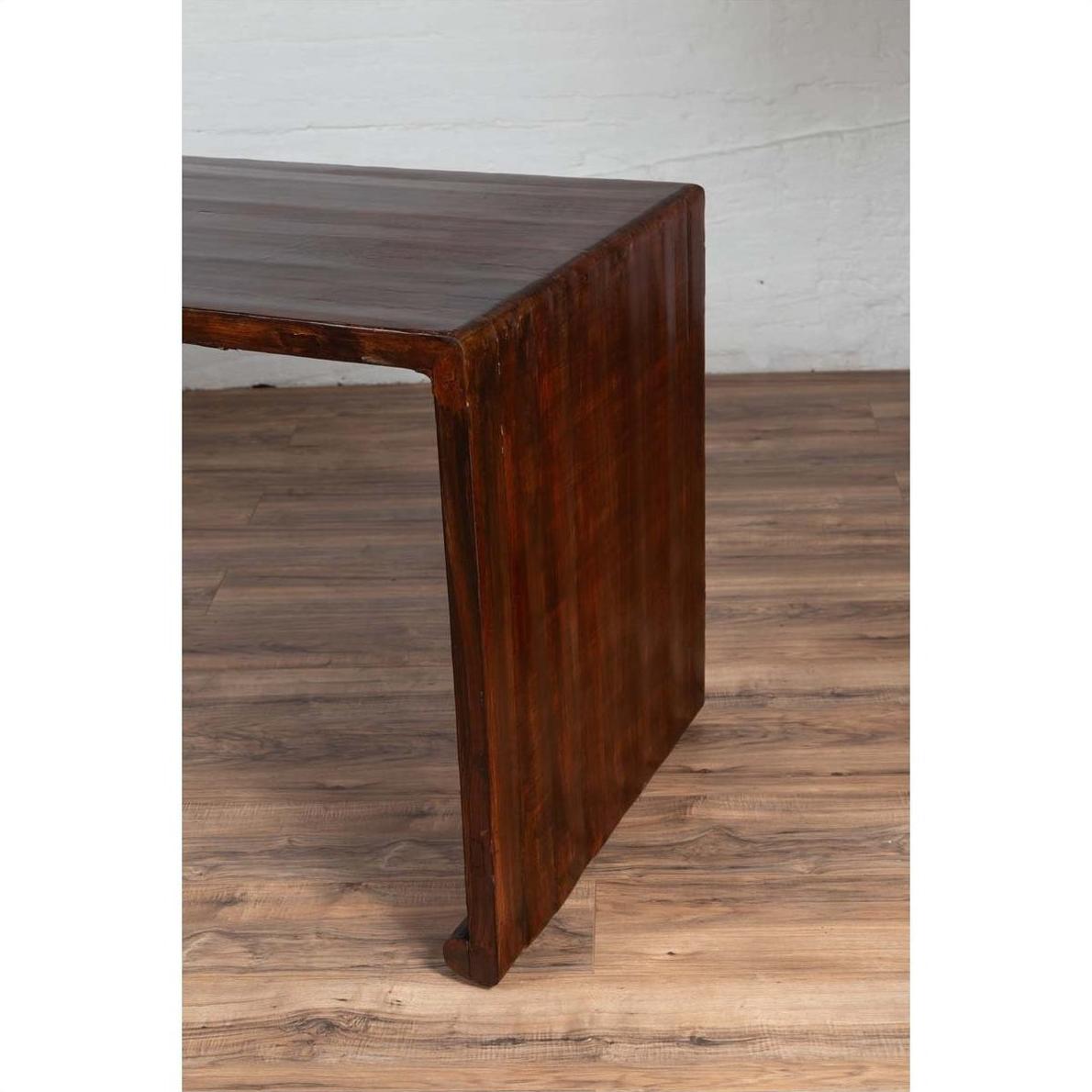 Burmese Vintage Waterfall Console Table with Scrolling Feet and Dark Patina-11. Asian &amp; Chinese Furniture, Art, Antiques, Vintage Home Décor for sale at FEA Home