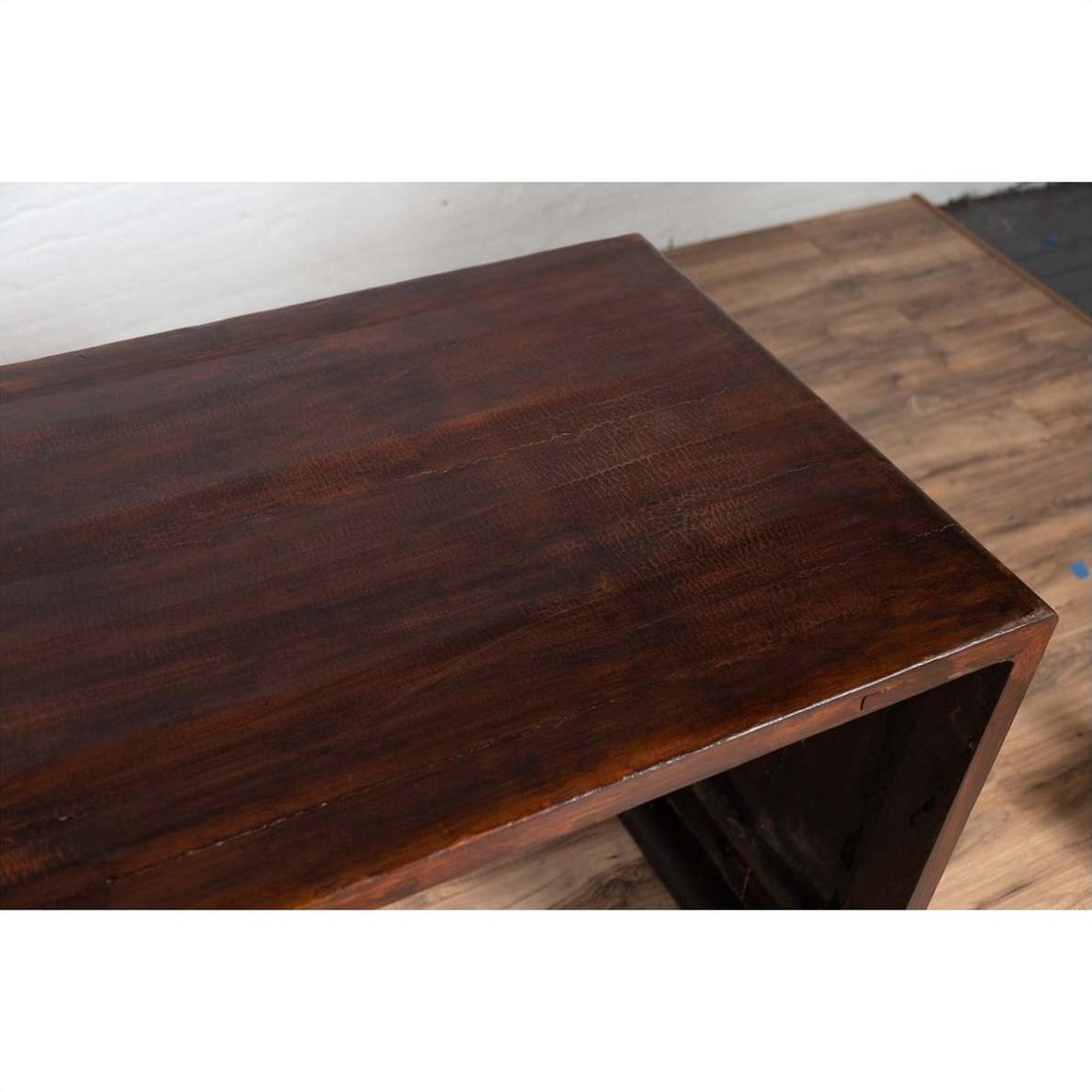 Burmese Vintage Waterfall Console Table with Scrolling Feet and Dark Patina-13. Asian &amp; Chinese Furniture, Art, Antiques, Vintage Home Décor for sale at FEA Home