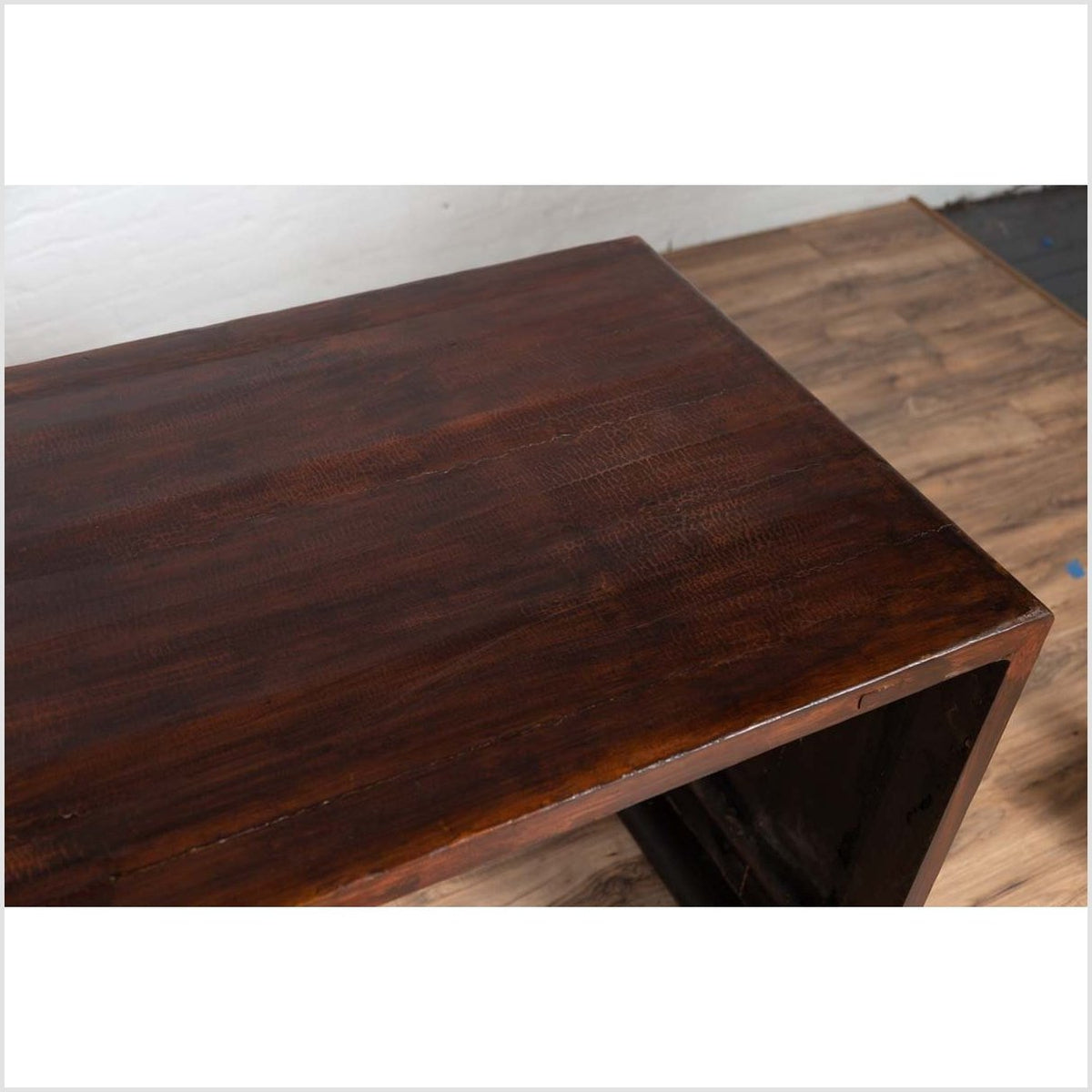 Burmese Vintage Waterfall Console Table with Scrolling Feet and Dark Patina-13. Asian &amp; Chinese Furniture, Art, Antiques, Vintage Home Décor for sale at FEA Home
