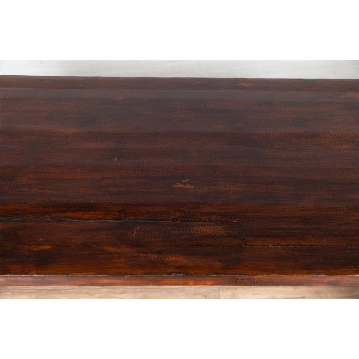 Burmese Vintage Waterfall Console Table with Scrolling Feet and Dark Patina-14. Asian &amp; Chinese Furniture, Art, Antiques, Vintage Home Décor for sale at FEA Home