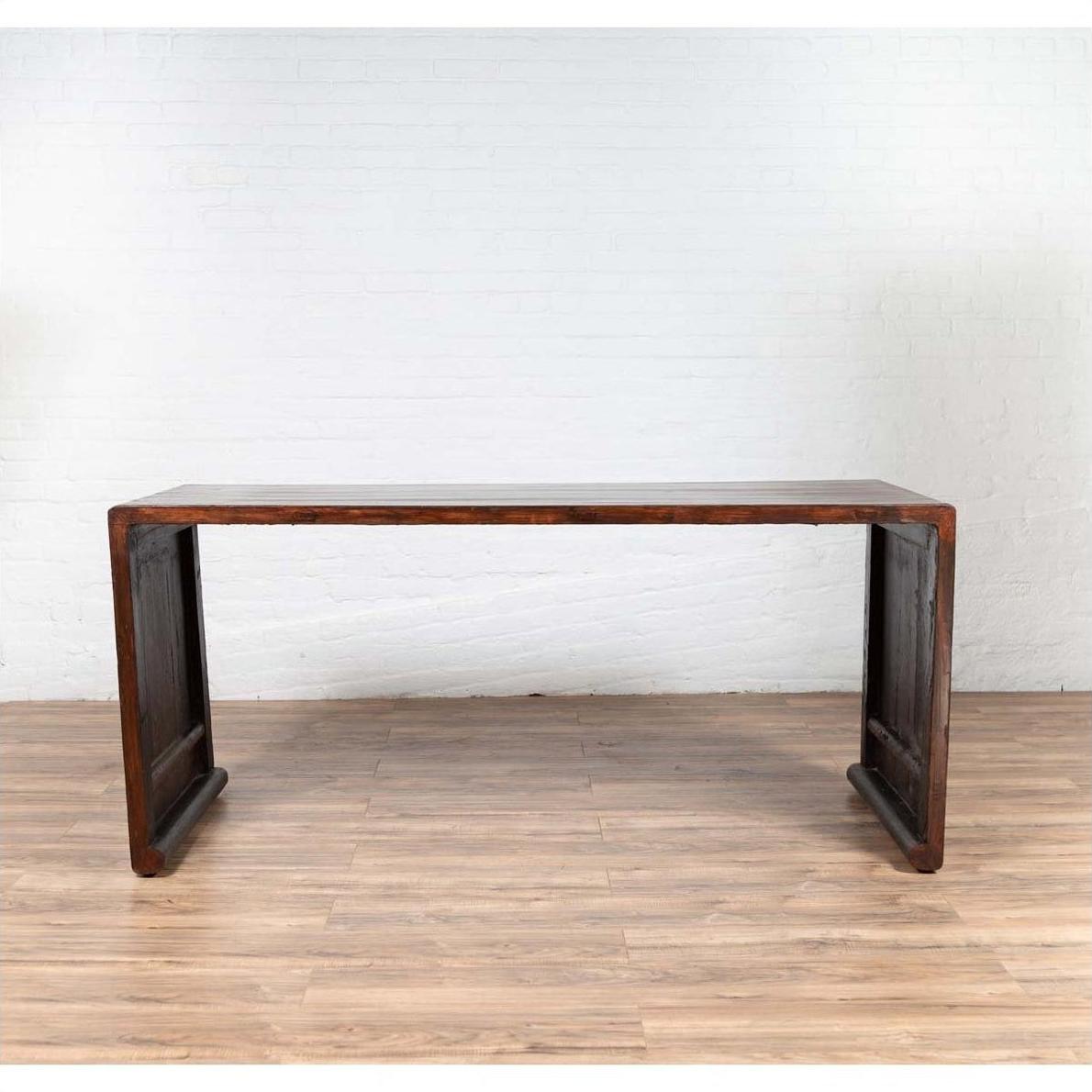 Burmese Vintage Waterfall Console Table with Scrolling Feet and Dark Patina-16. Asian &amp; Chinese Furniture, Art, Antiques, Vintage Home Décor for sale at FEA Home
