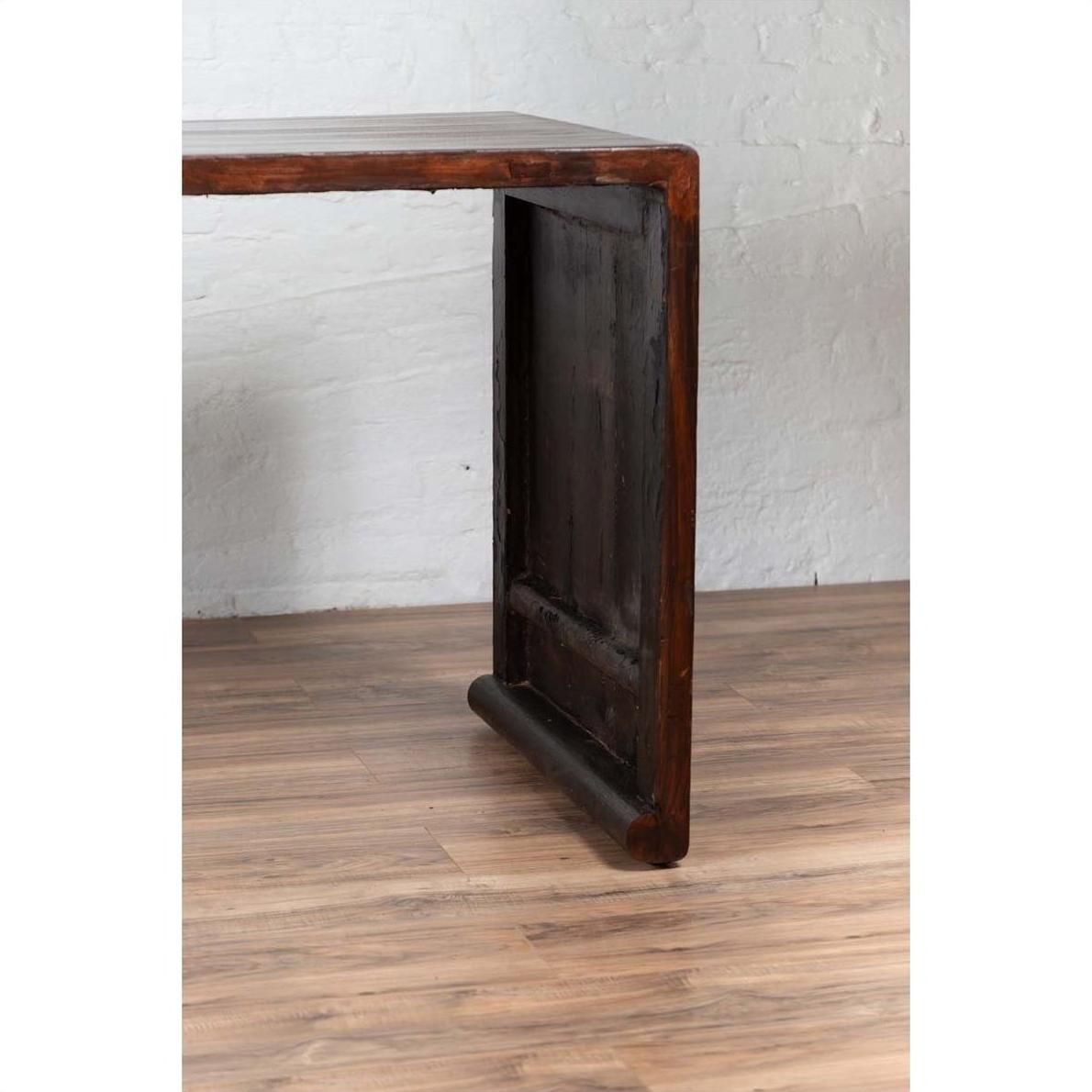 Burmese Vintage Waterfall Console Table with Scrolling Feet and Dark Patina-7. Asian &amp; Chinese Furniture, Art, Antiques, Vintage Home Décor for sale at FEA Home