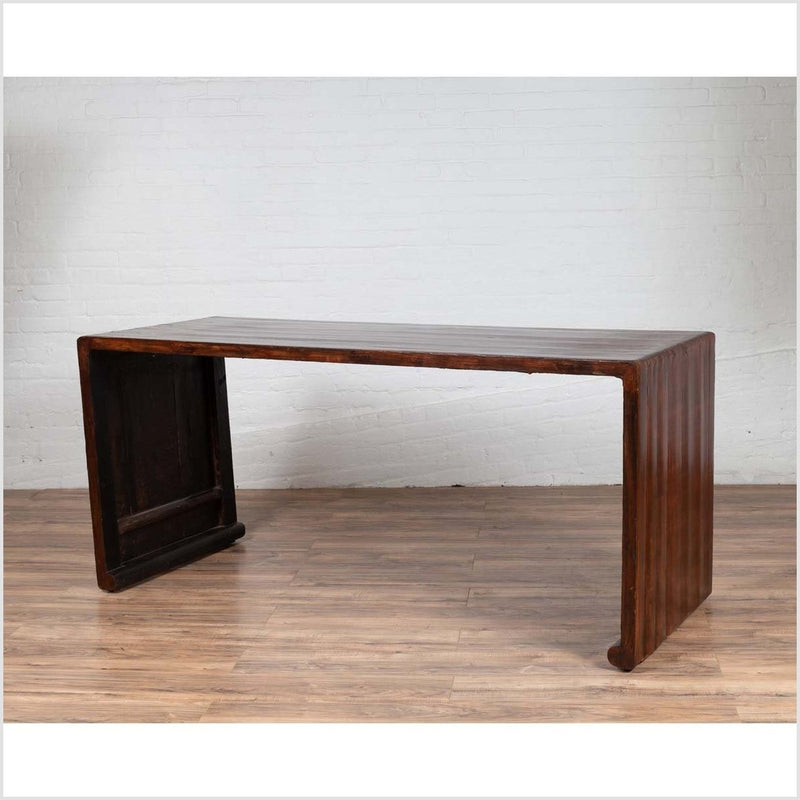 Burmese Vintage Waterfall Console Table with Scrolling Feet and Dark Patina-YN6190-9. Asian & Chinese Furniture, Art, Antiques, Vintage Home Décor for sale at FEA Home