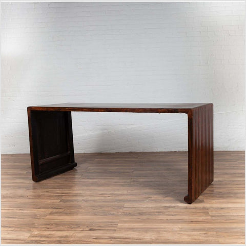 Burmese Vintage Waterfall Console Table with Scrolling Feet and Dark Patina-YN6190-10. Asian & Chinese Furniture, Art, Antiques, Vintage Home Décor for sale at FEA Home