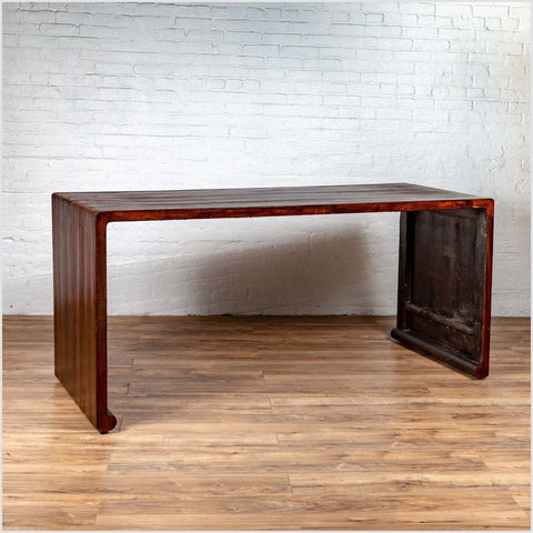 Burmese Vintage Waterfall Console Table with Scrolling Feet and Dark Patina-YN6190-2. Asian & Chinese Furniture, Art, Antiques, Vintage Home Décor for sale at FEA Home