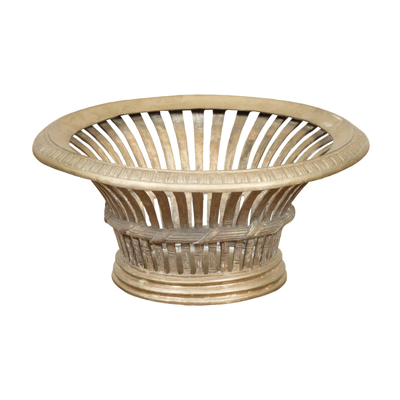 Cast Bronze Venetian Style Decorative Bowl with Light Patina and Reed Motifs-1. Asian & Chinese Furniture, Art, Antiques, Vintage Home Décor for sale at FEA Home