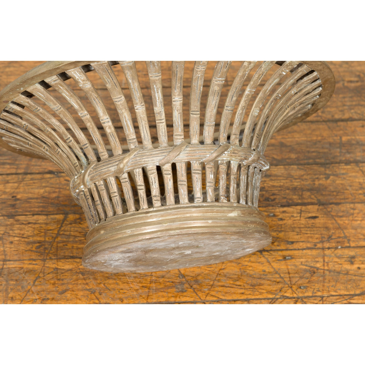 Cast Bronze Venetian Style Decorative Bowl with Light Patina and Reed Motifs-11. Asian &amp; Chinese Furniture, Art, Antiques, Vintage Home Décor for sale at FEA Home
