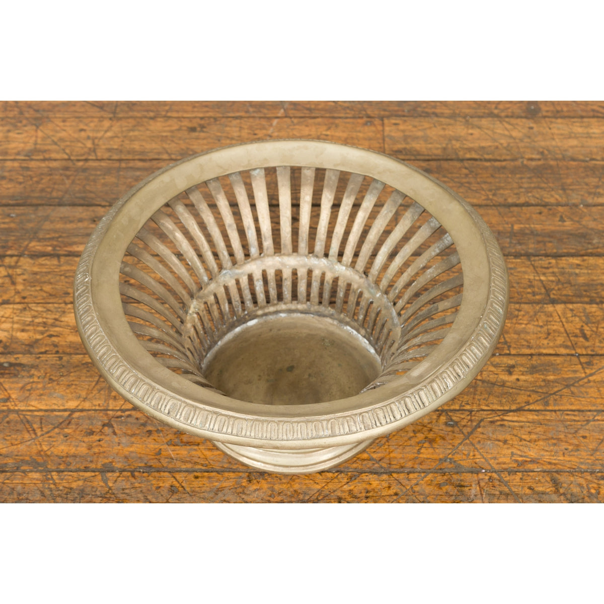 Cast Bronze Venetian Style Decorative Bowl with Light Patina and Reed Motifs-3. Asian &amp; Chinese Furniture, Art, Antiques, Vintage Home Décor for sale at FEA Home