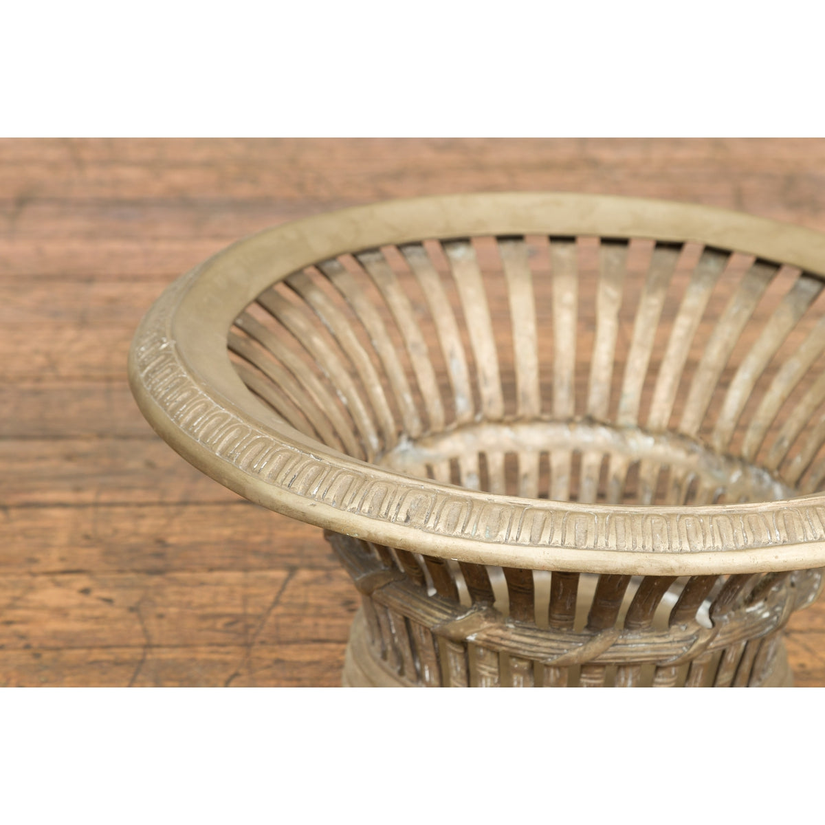 Cast Bronze Venetian Style Decorative Bowl with Light Patina and Reed Motifs-5. Asian &amp; Chinese Furniture, Art, Antiques, Vintage Home Décor for sale at FEA Home