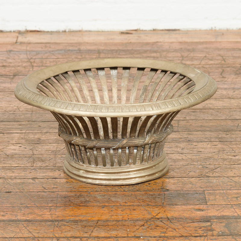 Cast Bronze Venetian Style Decorative Bowl with Light Patina and Reed Motifs-8. Asian & Chinese Furniture, Art, Antiques, Vintage Home Décor for sale at FEA Home