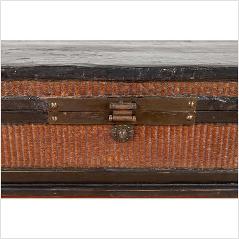 Chinese 1900s Wooden Treasure Chest with Rattan Accents and Dark Brass Hardware-YN6159-6. Asian & Chinese Furniture, Art, Antiques, Vintage Home Décor for sale at FEA Home