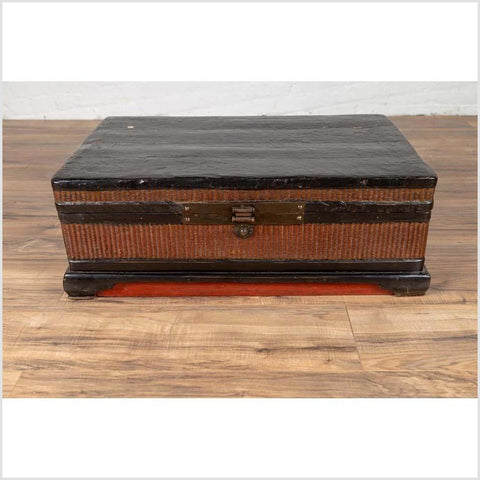 Chinese 1900s Wooden Treasure Chest with Rattan Accents and Dark Brass Hardware-YN6159-2. Asian & Chinese Furniture, Art, Antiques, Vintage Home Décor for sale at FEA Home