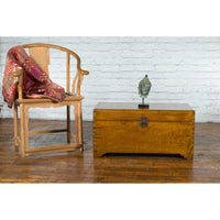 Chinese 1920s Camphor Wood Blanket Chest with Brass Hardware and Natural Patina