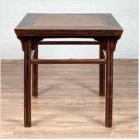 Chinese 19th Century Elmwood Center Hall Table with Ming Dynasty Stone Inset