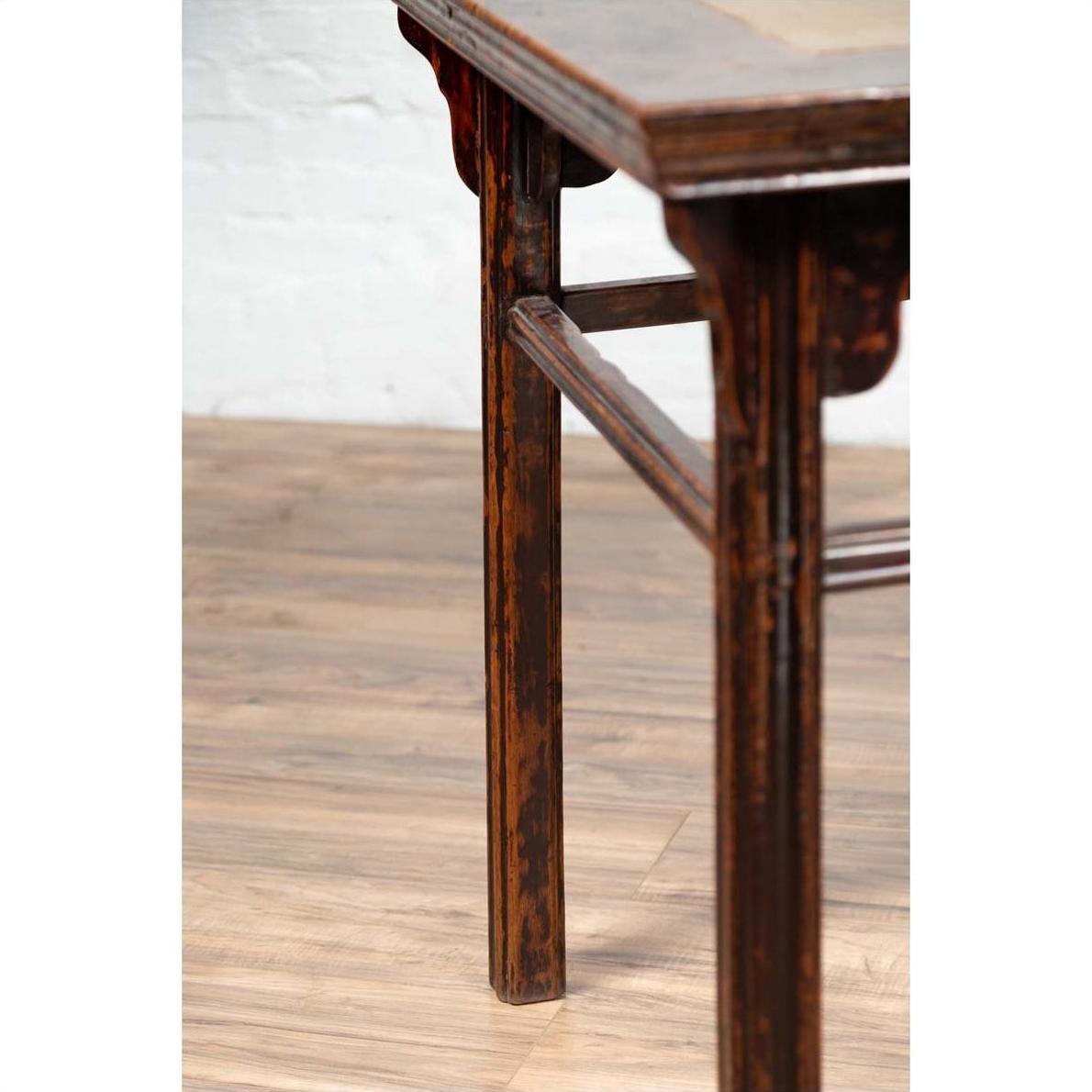 Chinese 19th Century Elmwood Center Hall Table with Ming Dynasty Stone Inset-9. Asian &amp; Chinese Furniture, Art, Antiques, Vintage Home Décor for sale at FEA Home