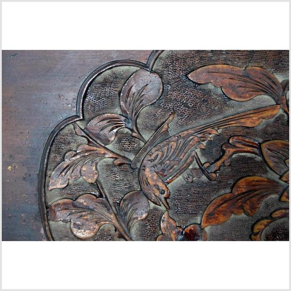 Chinese 19th Century Hand-Carved Rosewood Lacquered Bird and Foliage Wall Plaque-4. Asian &amp; Chinese Furniture, Art, Antiques, Vintage Home Décor for sale at FEA Home