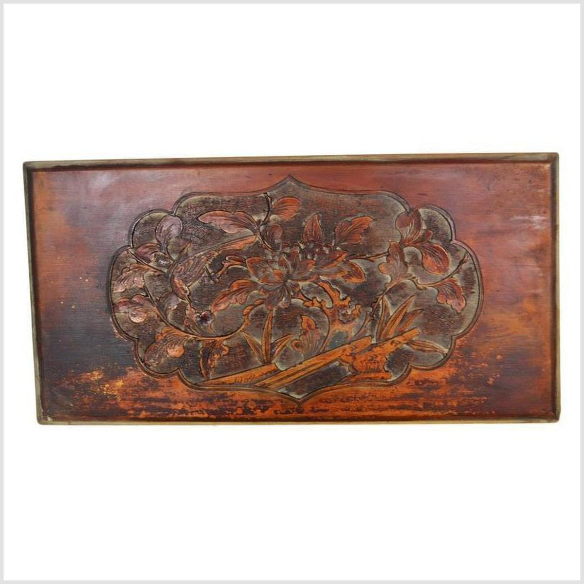 Chinese 19th Century Hand-Carved Rosewood Lacquered Bird and Foliage Wall Plaque-1. Asian & Chinese Furniture, Art, Antiques, Vintage Home Décor for sale at FEA Home