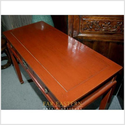 Chinese 19th Century Red Lacquer Desk Table with Drawers