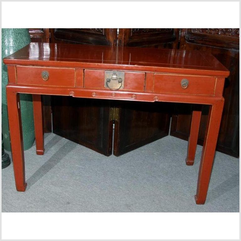 Chinese 19th Century Red Lacquer Desk Table with Drawers-1. Asian & Chinese Furniture, Art, Antiques, Vintage Home Décor for sale at FEA Home
