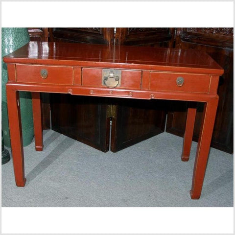 Chinese 19th Century Red Lacquer Desk Table with Drawers- Asian Antiques, Vintage Home Decor & Chinese Furniture - FEA Home