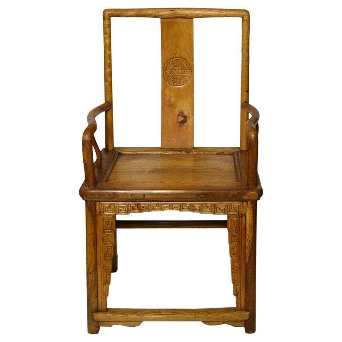 Chinese 19th Century Yumu Wood Chair with Hand-Carved Medallion and Greek Key-1. Asian & Chinese Furniture, Art, Antiques, Vintage Home Décor for sale at FEA Home