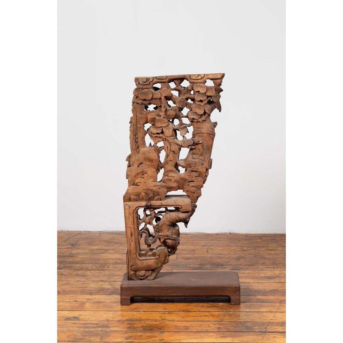 Chinese Antique 1900s Hand Carved Wooden Corbel with Deities Mounted on Base-11. Asian &amp; Chinese Furniture, Art, Antiques, Vintage Home Décor for sale at FEA Home