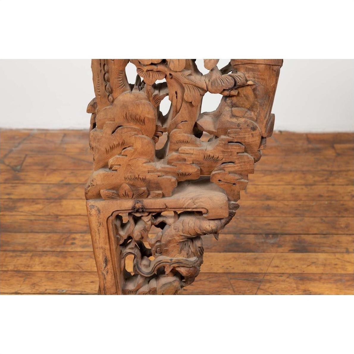 Chinese Antique 1900s Hand Carved Wooden Corbel with Deities Mounted on Base-13. Asian &amp; Chinese Furniture, Art, Antiques, Vintage Home Décor for sale at FEA Home