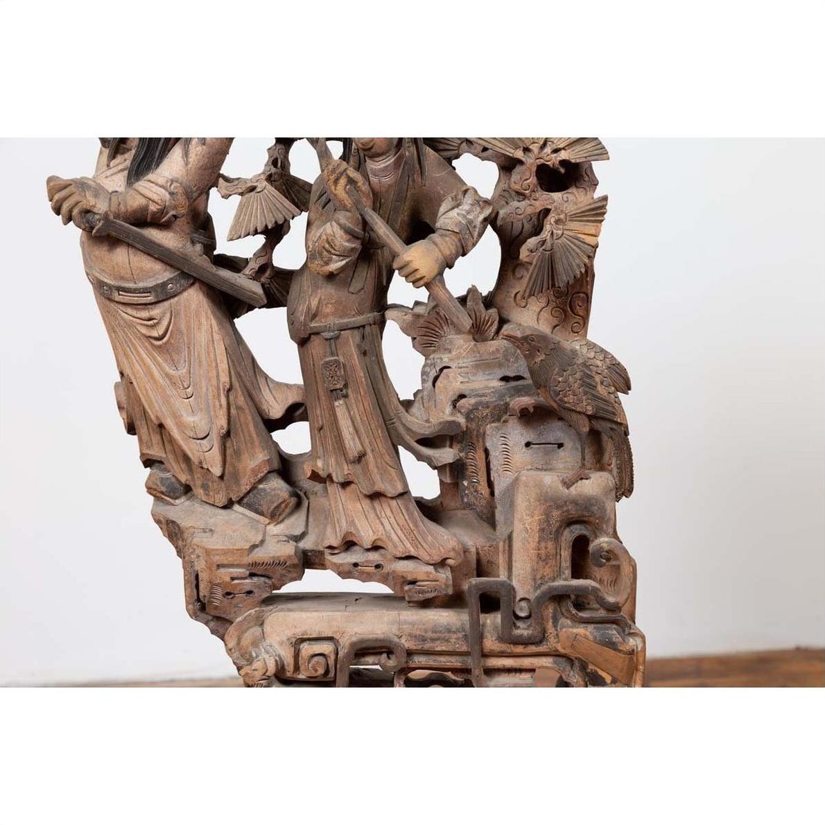 Chinese Antique 1900s Hand Carved Wooden Corbel with Deities Mounted on Base-6. Asian &amp; Chinese Furniture, Art, Antiques, Vintage Home Décor for sale at FEA Home