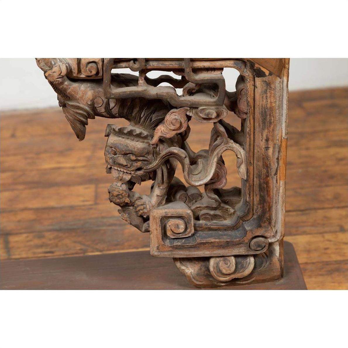 Chinese Antique 1900s Hand Carved Wooden Corbel with Deities Mounted on Base-7. Asian &amp; Chinese Furniture, Art, Antiques, Vintage Home Décor for sale at FEA Home