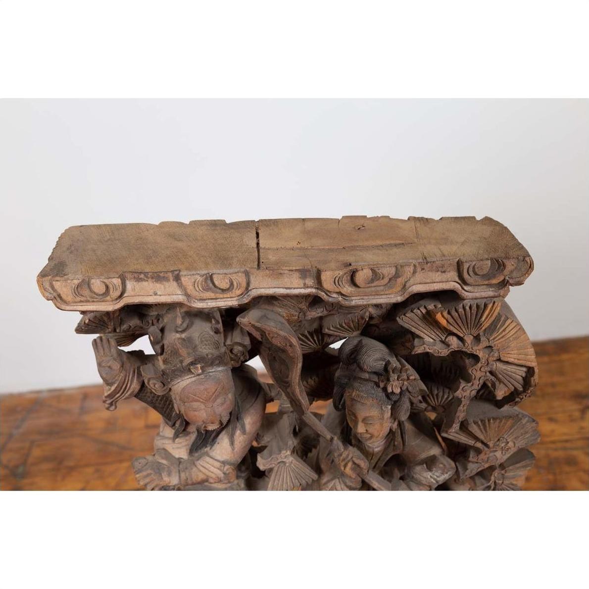 Chinese Antique 1900s Hand Carved Wooden Corbel with Deities Mounted on Base-8. Asian &amp; Chinese Furniture, Art, Antiques, Vintage Home Décor for sale at FEA Home