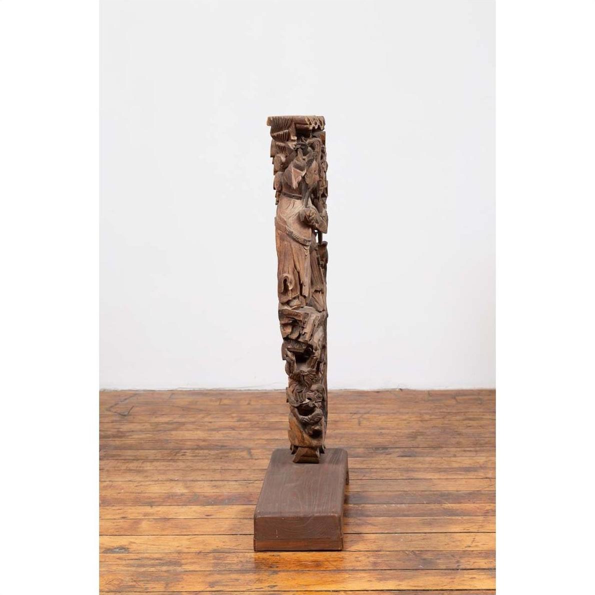 Chinese Antique 1900s Hand Carved Wooden Corbel with Deities Mounted on Base-10. Asian &amp; Chinese Furniture, Art, Antiques, Vintage Home Décor for sale at FEA Home