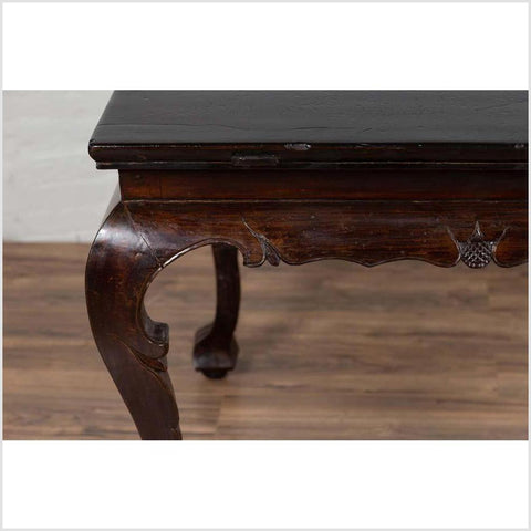 Chinese Antique Center Hall Table with Black Lacquered Top and Cabriole Legs