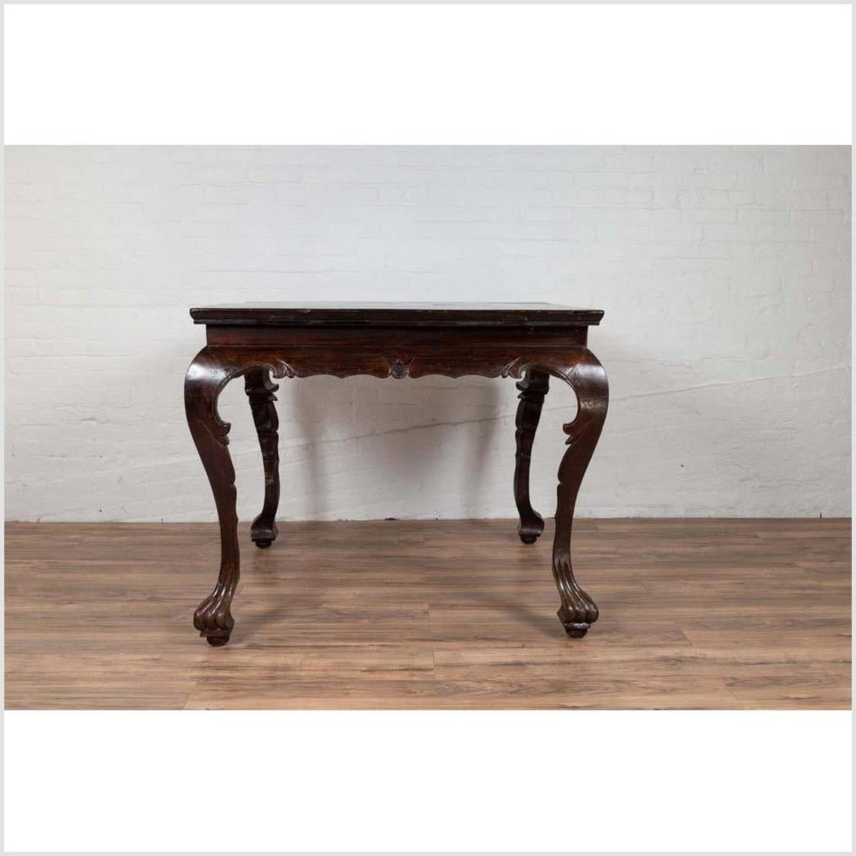 Chinese Antique Center Hall Table with Black Lacquered Top and Cabriole Legs-2. Asian & Chinese Furniture, Art, Antiques, Vintage Home Décor for sale at FEA Home