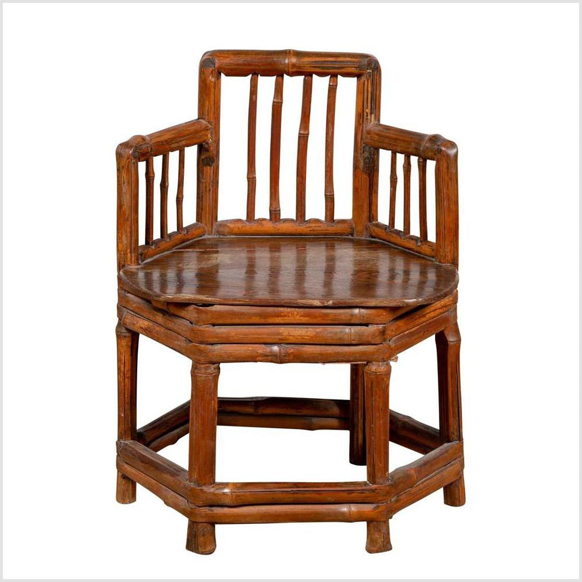 Chinese Antique Child's Corner Chair with Bamboo Frame and Hexagonal Base-1. Asian & Chinese Furniture, Art, Antiques, Vintage Home Décor for sale at FEA Home