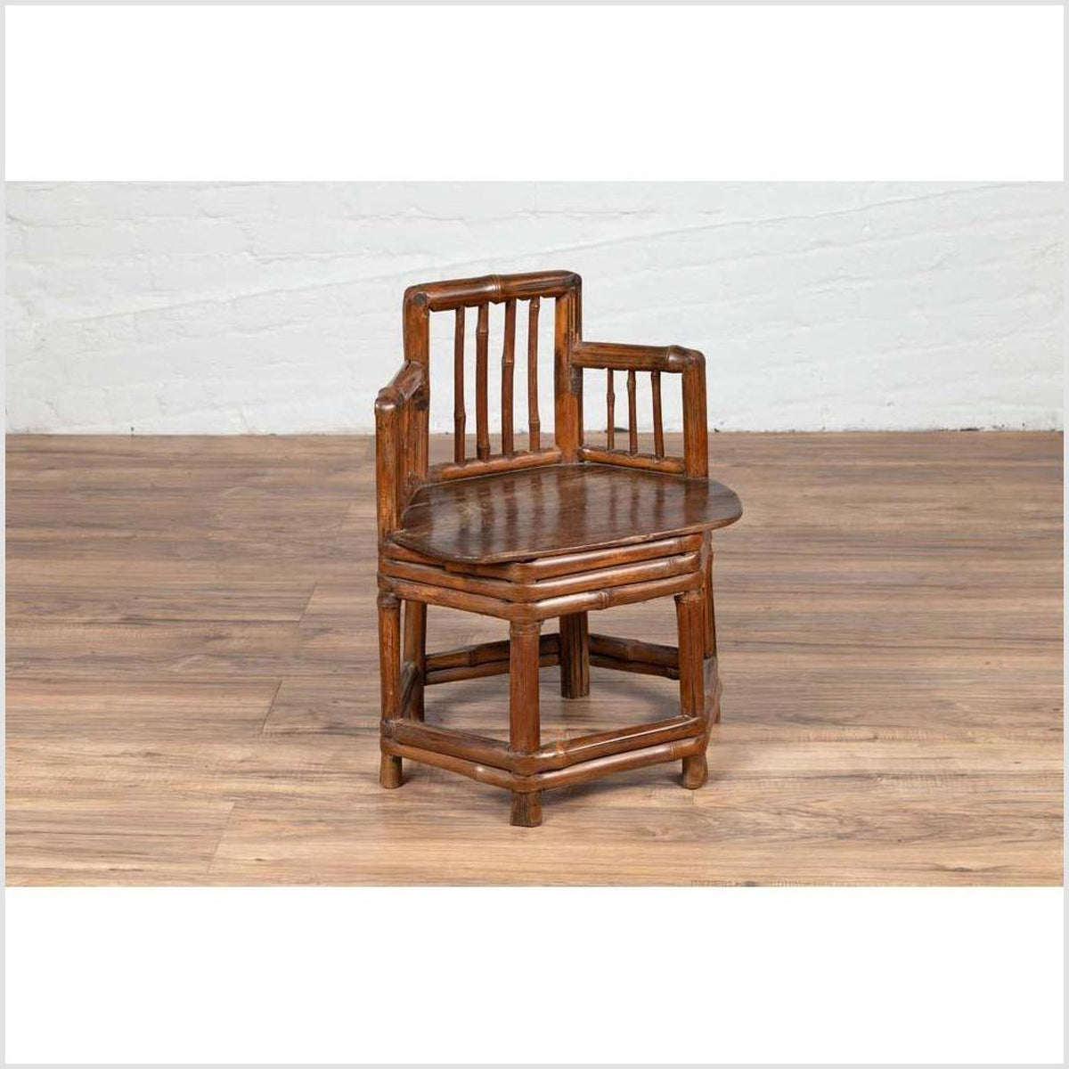 Chinese Antique Child's Corner Chair with Bamboo Frame and Hexagonal Base-2. Asian & Chinese Furniture, Art, Antiques, Vintage Home Décor for sale at FEA Home