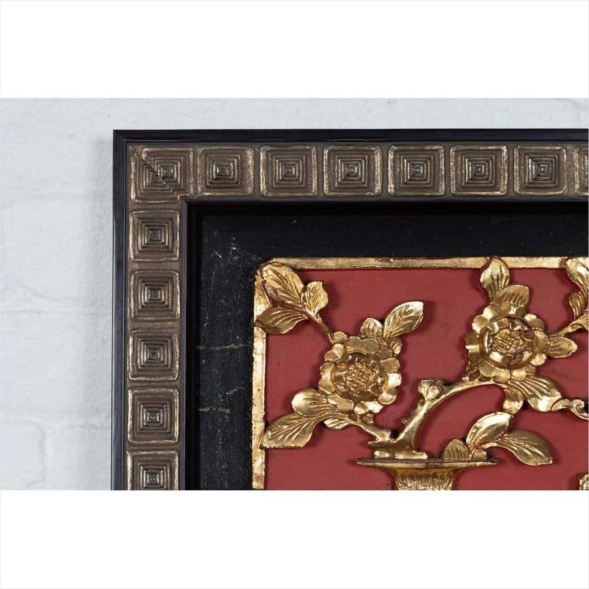Chinese Antique Giltwood - Red Floral Architectural Panel-11. Asian &amp; Chinese Furniture, Art, Antiques, Vintage Home Décor for sale at FEA Home