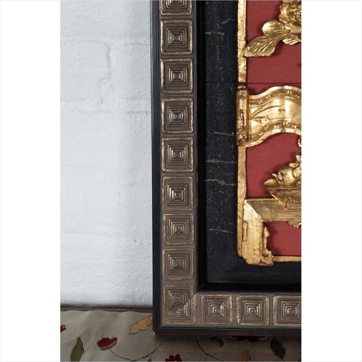 Chinese Antique Giltwood - Red Floral Architectural Panel-10. Asian &amp; Chinese Furniture, Art, Antiques, Vintage Home Décor for sale at FEA Home
